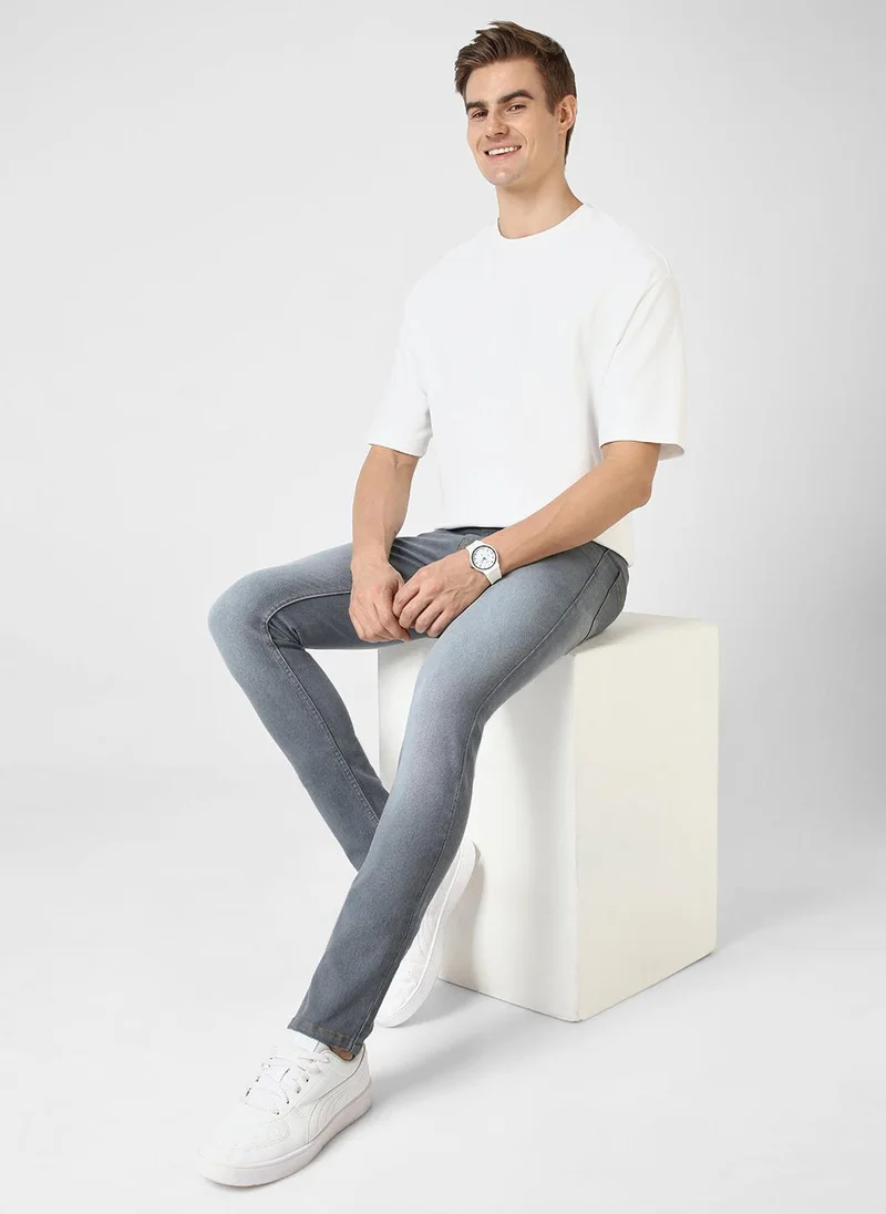 Urbano Fashion  Urbano Fashion Men's Grey Slim Fit Washed Jeans Stretchable for Men | Best Price UAE